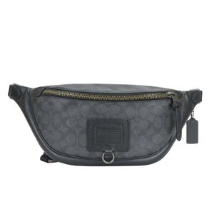 Coach Signature Body Bag 40345 Leather Black Gray Waist Pouch for Men COACH